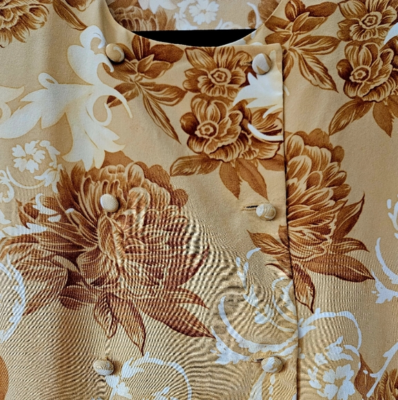 Saks Silk Double Breasted Carmel Print Blouse Vintage - Picture 3 of 7